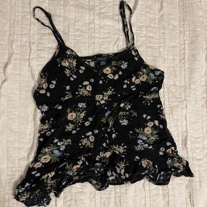 Black floral top.